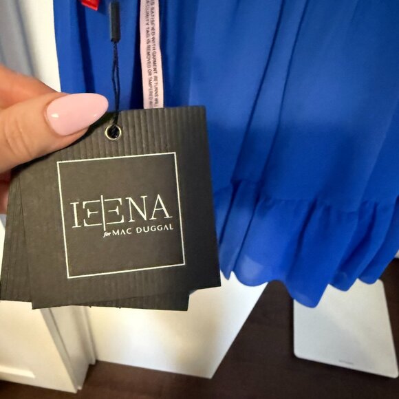 IEENA for MacDuggal - Blue Tiered Ruffle Fit & Flare Mini Dress - NWT - size 12 - Picture 6 of 7